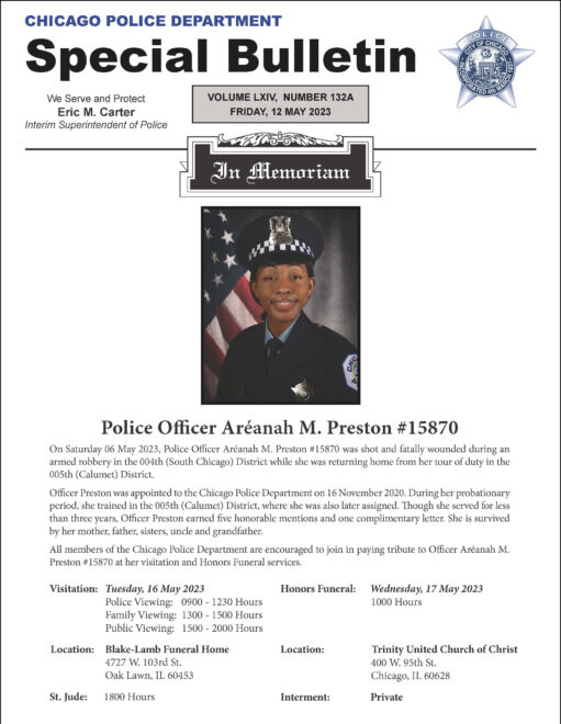 CPD Special Bulletin for Police Officer Areanah Preston